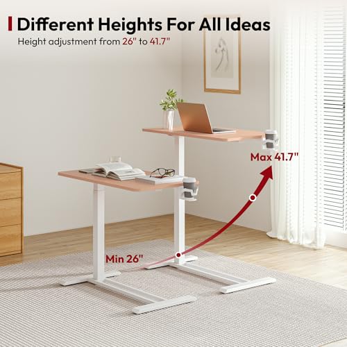 SANODESK Medical Adjustable Overbed Bedside Table with Hidden Casters, Pneumatic Mobile Laptop Computer Standing Desk Cart with Tray, Hospital and Home Use(27.6" W x 15.7" D, Pink) - color: Pink, size: Small
