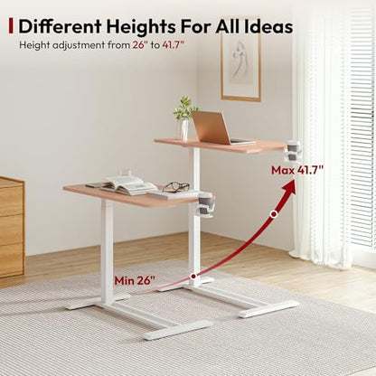 SANODESK Medical Adjustable Overbed Bedside Table with Hidden Casters, Pneumatic Mobile Laptop Computer Standing Desk Cart with Tray, Hospital and Home Use(27.6" W x 15.7" D, Pink) - color: Pink, size: Small