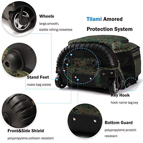 Tilami Rolling Backpack 19 inch with Lunch Bag Wheeled Laptop Backpack, Camouflage - color: Camouflage
