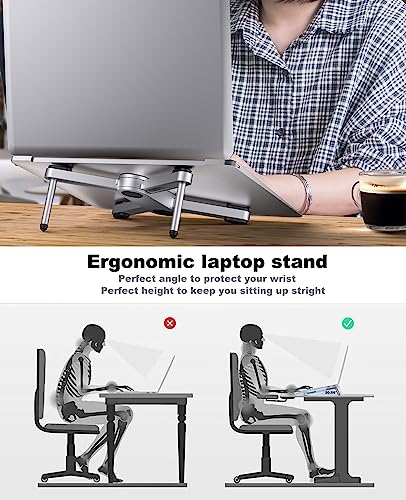 YICOSUN New Concept Laptop Stand - Adjustable Ergonomic Aluminum Riser for MacBook Pro/Air up to 15.6” - Foldable & Portable Computer Stand for Desk, Students, Office, Travel, Gaming - Silver - color: Silver