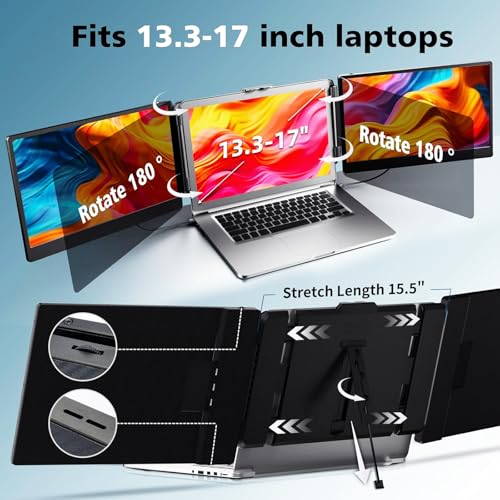 ROYY Laptop Screen Extender Double Monitor - 14" 1080P Portable Monitor FHD Attachment Extra Screen Compatible with Windows Mac Dex Chrome Travel Work Fits 13-17" Laptops - size: 14.1" Screen Extenders