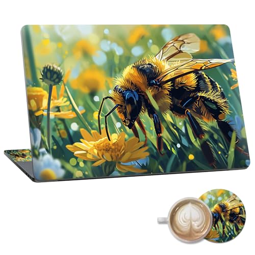 Laptop Skin Sticker Decal 15.6 Inch,12 13 13.3 14 15 15.6 in Laptop Netbook Skins for Notebook,Art Decal Removable Waterproof Scratch Resistant,Universal Vinyl Cover,Cute Bee Grass - color: Cute Bee Grass