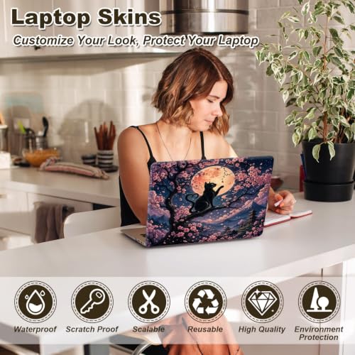 Universal Laptop Skin Sticker Decal 11-15.6 Inches, Cat Cherry Blossom | Reusable Vinyl Sticker for 12.1 13 13.3 14 15.4 Inches Notebook PC, Scratch Resistant Waterproof, Easy to Trim & Apply - color: Cat Cherry Blossom