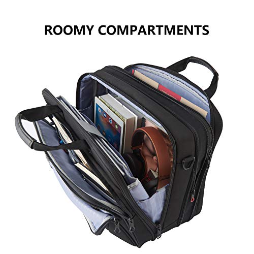 KROSER 17.3 Inch Laptop Computer Briefcase, Water-Repellent Messenger Bag | Expandable design, padded laptop compartment,shoulder and luggage strap for business, travel, men and women-Black - color: Black