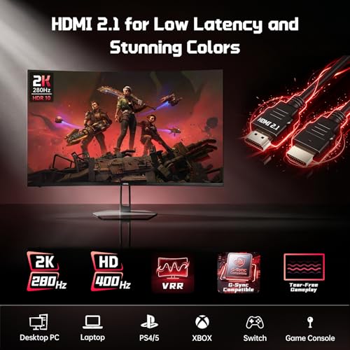 27 Inch 280Hz 240Hz Curved Gaming Monitor WQHD Curved Monitor | 2×HDMI 2.1, 1×DP1.4, Fast VA 1ms 134% sRGB 1500R AI Crosshair PIP/PBP (G27F1Q Pro, One HDMI 2.1 Cable Included) - size: 27 Inch