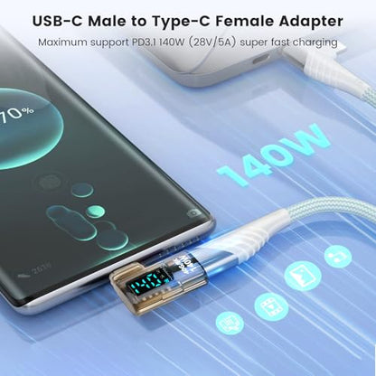 Upgraded USB 4.0 Digital Display USB C Male to Female 40Gbps Adapter (2 Pack), Right Angle PD 3.1 140W Power 8K@60Hz Video Compatible with iPhone 16, MacBook and More USB-C Devices, Light Black - style: AY-Cm-Cf-dd-lb