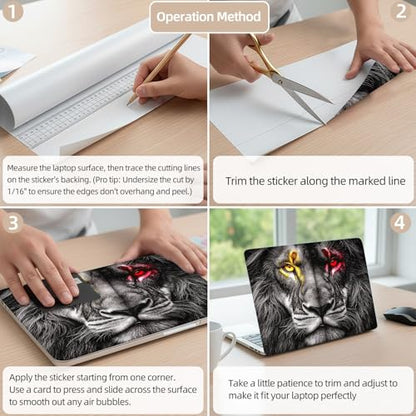 Aesthetic Laptop Skin Cover,12-15.6 Inch Universal Vinyl Sticker Decal,Waterproof Scratch-Resistant Notebook Wrap,Removable Residue-Free Protector,Lion Eyes Fire - color: Lion Eyes Fire