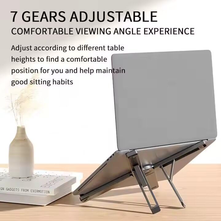 Foldable & Portable Laptop Stand for Desk, Light Weight Alloy Silicon, Ergonomic Aluminum Riser with 7 Adjustable Heights, Compatible with Laptop 10-16' and Tablet - color: meteoric lime