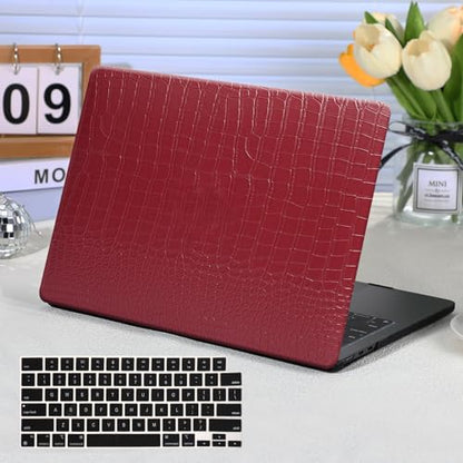 Funut for MacBook Air 13.6 inch Case M5 M4 M3 M2 2022-2024 2025 2026 Release A3449 A3240 A3113 A2681 with Touch ID, Crocodile MacBook Air 13 M5 Leather Hard Shell Case & Keyboard Cover,Red - color: 01Red Wine, size: 2022-2026 MacBook Air 13.6 inch M2 M3 M