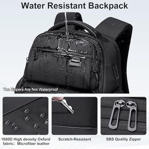FENRUIEN Business Travel Backpack for Men,Large Capacity Laptop Backpack with USB Charging Port,Multifunctional Water Resistant Expandable Black Bag Fits 15.6 Inch computer