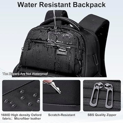FENRUIEN Business Travel Backpack for Men,Large Capacity Laptop Backpack with USB Charging Port,Multifunctional Water Resistant Expandable Black Bag Fits 15.6 Inch computer