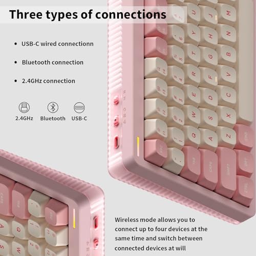 nuphy Halo75 V2 Mechancial Gaming Kyeboard,75% Wireless Hot Swappable Bluetooth Keyboard,83 Kyes RGB Backlit Keyboard,Support Bluetooth/2.4GHz/USB-C-Pink Silent Red Clear-Top Switch - color: Pink, size: Silent Red Clear-Top (45gf)