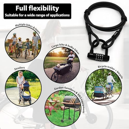 KOHLBURG Combination Cable Bike Lock 6.5ft with Code – 79” Combo Cable Lock | Long Security Steel Cable Lock – Cable with Padlock Combination for Bicycle Garden Furniture Bike Kayak Boat Paddle Board