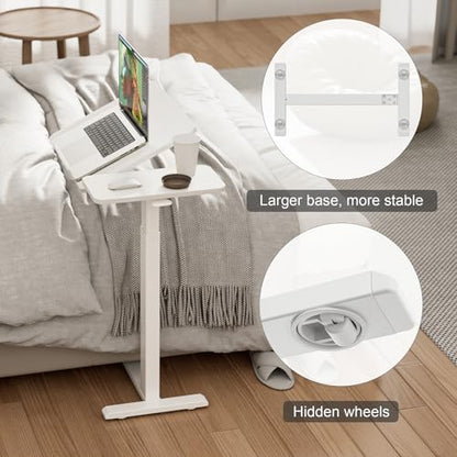 Ywin Medical Overbed Table with Wheels, Lift 27-43in, White | Steel frame & wood top, 0-60° tilt, rolling casters, 66lb load, pneumatic adjustable height for Bed/hospital/couch/office - color: White-1, size: 27.6" x 15.8"
