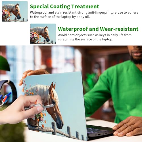 Laptop Skin Sticker Decal, Universal Protective Cover Fit 12 13 14 15.6 Inch Notebook, Reusable Water-Resistant Vinyl Decal w/ 2 Wrist Pads for Business Travel Office, Flower Yellow Horse - color: Flower Yellow Horse