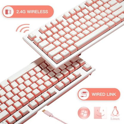 Hexgears X5 Wireless Mechanical Keyboard, Dual-Mode 2.4G/USB-C Ergonomic Full Size 108 Keys Keyboard, Kailh Box 3.0 Linear Switch, N-Key Rollover, Backlit Gaming Keyboards with Wrist Rest (Pink) - color: Pink Jelly-X5, size: Linear