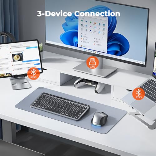 MEETION Wireless Keyboard Mouse Combo, Bluetooth Multi-Device Rechargeable | Compact keyboard and mouse with easy switching between 3 devices, low-profile keys, works with Windows, Mac and iOS devices - color: Compact Black