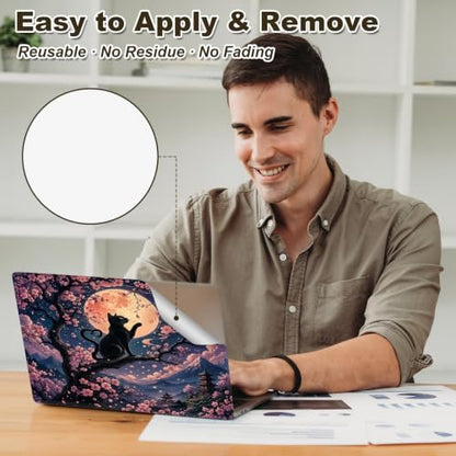 Universal Laptop Skin Sticker Decal 11-15.6 Inches, Cat Cherry Blossom | Reusable Vinyl Sticker for 12.1 13 13.3 14 15.4 Inches Notebook PC, Scratch Resistant Waterproof, Easy to Trim & Apply - color: Cat Cherry Blossom