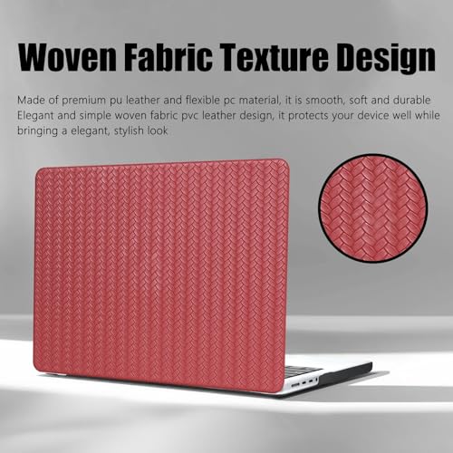 Woven Logo Cutout Case for MacBook Air 15 inch 2026 2025-2023 M5 M4 M3 M2 | Model A3448 A3241 A3114 A2941, Woven Fabric Mac Air 15 Case Braided Textured Leather Hard Shell Cover&Keyboard Skin, Burgandy - color: #Woven Red