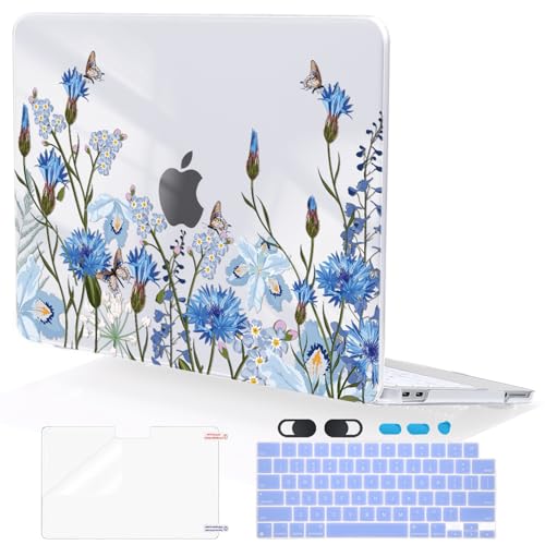 Compatible with MacBook Neo 13 inch Case 2026 (Model A3404), Printed Pattern Hard Shell Laptop Case with Keyboard Cover & Screen Film, Slim Plastic Protective Cover, Tropical Blue Flowers - color: Tropical Blue Flowers