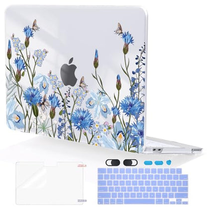 Compatible with MacBook Neo 13 inch Case 2026 (Model A3404), Printed Pattern Hard Shell Laptop Case with Keyboard Cover & Screen Film, Slim Plastic Protective Cover, Tropical Blue Flowers - color: Tropical Blue Flowers