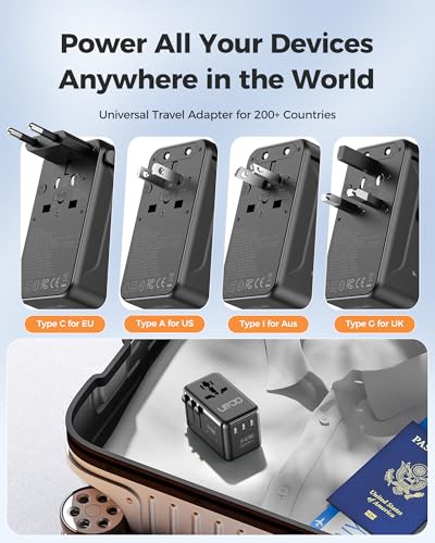140W Max GaN Universal Travel Adapter, 3 USB C 1 USB A & 2500W AC Outlet, International Power Adapter for EU UK US AU 200+ Countries, Fast Charger Compatible with MacBook, iPhone, Laptop and More