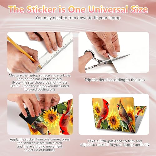 Laptop Skin Sticker Decal 12" 13" 13.3" 14" 15" 15.6",Waterproof Scratch Resistant Vinyl,Reusable Easy to Apply,for MacBook HP Dell Notebooks Netbooks Laptop,2 Wrist Pads,Cardinal Bird Sunflower - color: Cardinal Bird Sunflower