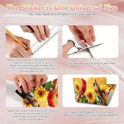 Laptop Skin Sticker Decal 12" 13" 13.3" 14" 15" 15.6",Waterproof Scratch Resistant Vinyl,Reusable Easy to Apply,for MacBook HP Dell Notebooks Netbooks Laptop,2 Wrist Pads,Cardinal Bird Sunflower - color: Cardinal Bird Sunflower
