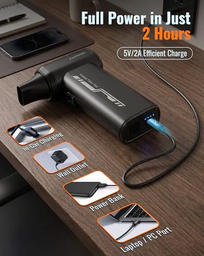 Electric Air Duster 150000 RPM Rechargeable Mini Blower with 4 Nozzles | 2H Fast Charge, Canned Air Alternative, 6000mAh Battery, 120min Runtime, 3 Speeds, PC Cleaning Kit, 0.63lb Handheld Blower - color: Black-jx007