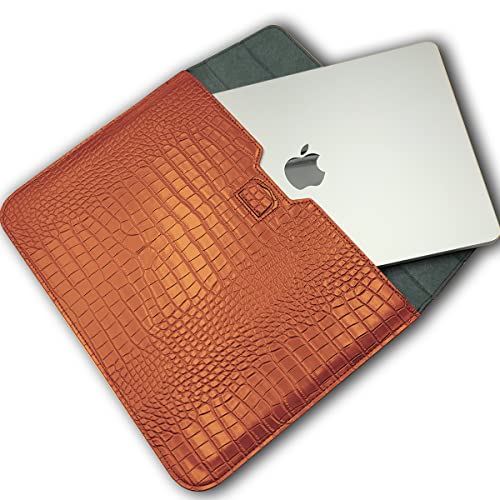 Laptop Sleeve with Stand, Crocodile Grain PU Leather Flap Bags for 2023-2026 MacBook Air 15 inch A3448 A3241 M5 M4 M3 M2 Pro 16 M1 A2485 2019-2026 Notebook Bag Pro Retina 15 2012-2019, Brown - color: Brown