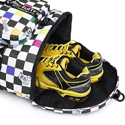 Kalesi Gym Duffle Bag Backpack 4-Way Waterproof with Shoes Compartment for travel Sport Hiking laptop - color: Checkerboard