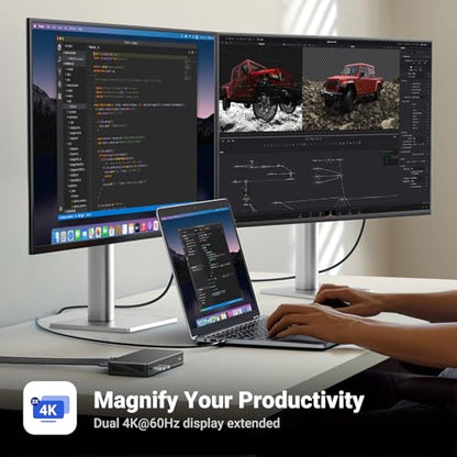 UGREEN USB C DisplayLink Docking Station, Dual 4K@60Hz, Driver Required | 9-in-1 Dual Monitor Dock for MacBook and Windows with 2xHDMI, 2xDP, 10Gbps USB-C and USB-A, 100W PD, Gigabit Ethernet