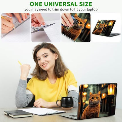 Laptop Skin Sticker Decal, Universal Protective Cover Fit 12 13 14 15.6 Inch Notebook, Reusable Water-Resistant Vinyl Decal w/ 2 Wrist Pads for Business Travel Office, City Lamp Cat - color: City Lamp Cat