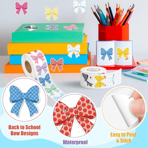 Back School Bow Stickers - 16 Design Waterproof Vinyl Self Adhesive Decals with Cute Ribbon Pattern for Laptop Notebook Scrapbook Water Bottle Classroom Door Teacher Reward Chart Party Favor - style: Back To School Bow