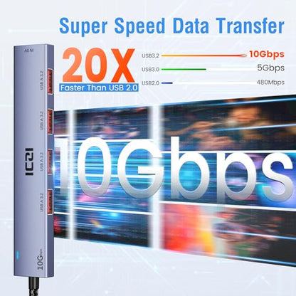 ICZI USB 3.2 Hub 10Gbps 4 Port USB3.2 Gen 2 Splitter with 4FT Cable for Laptop, Desktop PC, Xbox, PS5, iMac, Surface Pro, Xps - size: usb 3.2 aluminum
