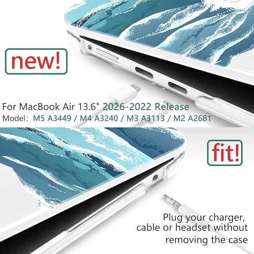 TWOLSKOO for MacBook Air 13 inch Case M5 2026 M4 2025 M3 M2 2024-2022 A3449 A3240 A3113 A2681, Plastic Hard Shell & Keyboard Cover & Screen Film for MacBook Air 13.6 inch Case, Ocean - color: Ocean