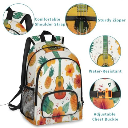 Guitar Pineapple Hibiscus Large Backpack for Women and Men Waterproof Travel Laptop Backpack Lightweight Business Work Daypack Fits 17 Inch Computer - color: Multicolor 4