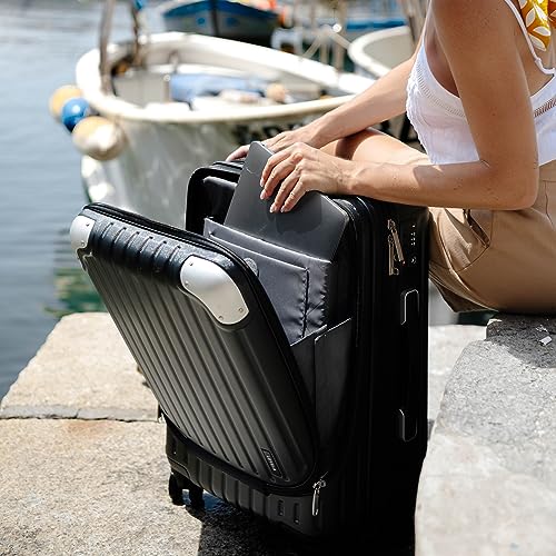 LEVEL8 Grace Hard Shell Carry on Luggage with Front Compartment, 20 Inch Expandable Suitcases with Wheels, Lightweight Carry-on Suitcase for Airplane, Tsa Lock, Black - color: Black, size: 20 Inch - EXT