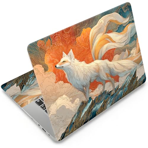Laptop Skin 12.1-15.6 inch Removable Universal Reusable Laptop Sticker Decal,Waterproof No Residue Vinyl Cover,Scratch-Resistant Cuttable Full Wrap Sticker for Notebook, Orange and White Fox - color: Orange And White Fox