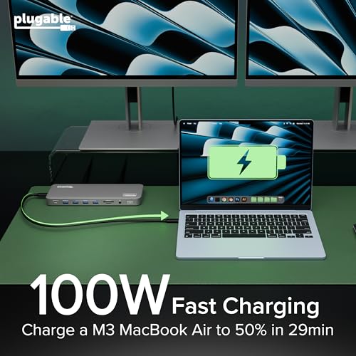 Plugable USB C Laptop Docking Station, Dual Monitor 4K 60Hz for Apple Mac M1/M2/M3/M4/M5,Neo 2X HDMI or DisplayPort for MacBook, 100W Charging DisplayLink Dock, Driver Install Required (UD-6950PDH)