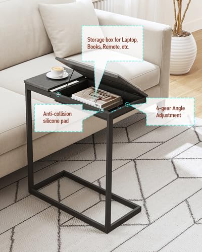 TUTOTAK Large C Shaped End Table, Side Table, Couch Computer Table C Table | Tilting Laptop Stand with Storage, Computer Couch table for Living Room, Bedroom, Black TB01BK089 - color: Black, style: Modern