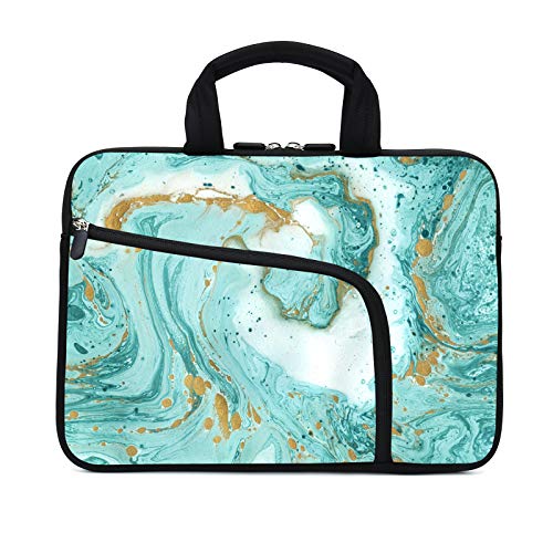 Laptop Sleeves 14 15 15.4 15.6 Chromebook Case Notebook Sleeve PC Messenger Bag Tablet Case Neoprene Handle Sleeve for Men Women, Two Pockets (Green Marble) - color: Green Marble