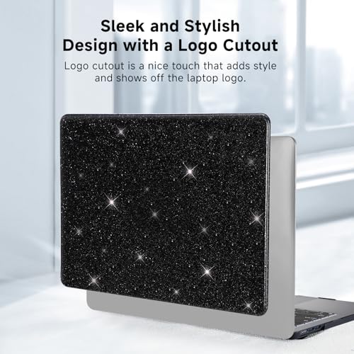 Funut for MacBook Pro 13 inch Case 2024 2023 2022 2021-2016 Release M2 A2338 M1 A2251 A2289 A2159 A1989 A1706 with Touch Bar, Glitter Bling Leather Hard Shell Case & Keyboard Cover,Glitter Black - color: Glitter Black, size: 2016-2024 Macbook Pro 13 Inch
