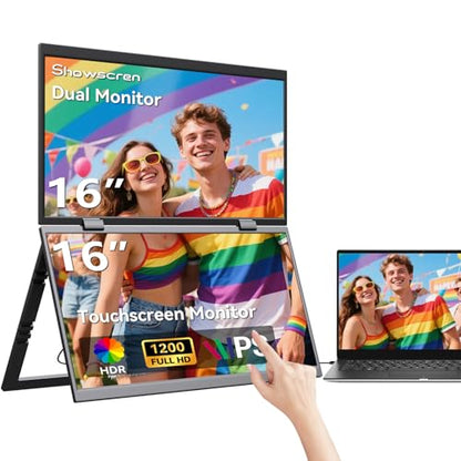 16 Inch Dual Touchscreen Portable Monitor, Laptop Screen Extender, 1920×1200 IPS 99% sRGB, USB-C & HDMI Plug&Play for Mac Windows Office Gaming Travel - size: 16inch touch