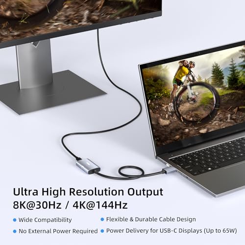 fairikabe DisplayPort to USB C Adapter 8K@30Hz 4K@144Hz, DP 1.4 to USB-C Monitor Converter with 65W PD Charging, Plug & Play for PC, Laptop, GPU, USB-C Portable Monitor (DP Alt Mode Required)