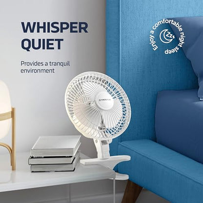 NEXAIR 6-Inch Clip on Fan, 360 Degree Rotation, Two Speed Portable Clip Fan With Strong Clamp Grip, Quiet Operating Desk Fan Plug-in AC Made Of Durable Material, Great For Bedroom, Office, Living Room