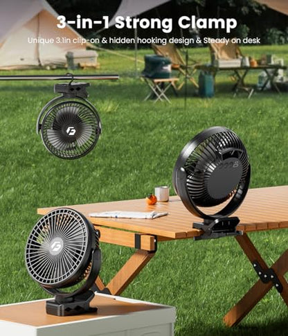 8" Clip on Fan, 20000mAh Rechargeable Fan Battery Portable, Strong Airflow | 3 Speeds, USB Fan Small Desk Fan Personal Quiet Fan for Office, Stroller, Bedroom, Camping, Gifts for Men - color: Black