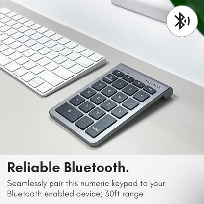 Macally Bluetooth Number Pad for Laptop - Wireless Numeric Keypad - 22 Key Numeric Keypad for Data Entry, Numpad Compatible with MacBook, iPad, iPhone, iOS, Laptop, PC, Android - color: Gray