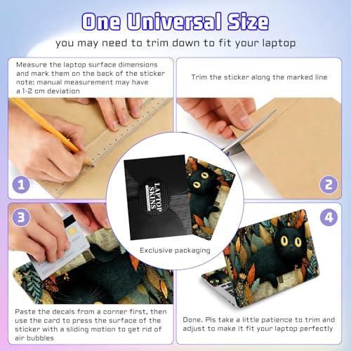 Universal Laptop Skin Sticker Decal, Compatible with MacBook HP Dell Lenovo 12"-15.6", Reusable Vinyl Notebook Cover 3PCS Set, High-Recognition Film-Black Cat in Foliage - color: Black Cat in Foliage