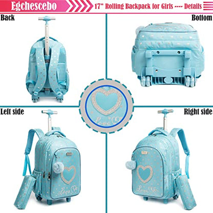 School Bags Kids Rolling Backpack for Girls Kids Luggage Suitcase With Wheels - color: Blue23-3-6